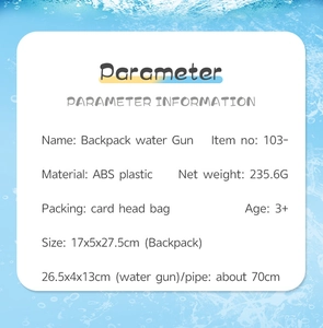 Detailed product dimensions and specifications for children's cartoon backpack water gun