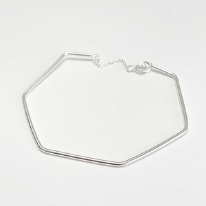 Minimalist S925 sterling silver geometric hexagonal frame bracelet with fine chain link