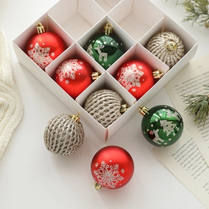 Mixed 6cm Christmas ball ornaments with snowflake and reindeer prints in a white box