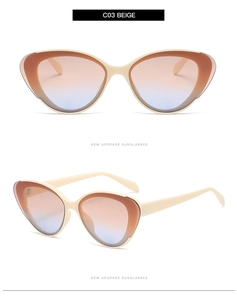 Detailed views of C03 Beige cat eye sunglasses featuring stylish dual-color gradient lenses