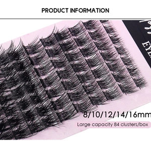Macro detail of 84 individual cluster lashes in 8mm to 16mm lengths on pink board
