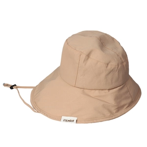 Chapeau de soleil beige à large bord pour femme avec mentonnière réglable et pliable