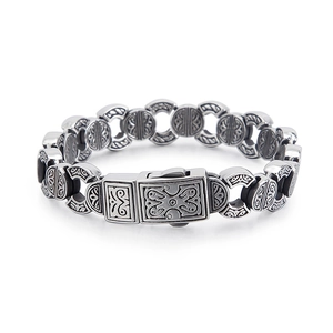 Bracelet rétro en acier inoxydable pour hommes avec finition argentée et motifs celtiques
