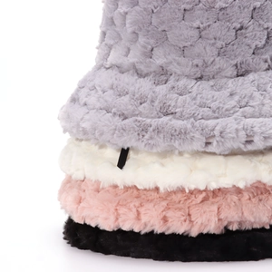 Thick plush winter bucket hats in grey, white, pink and black with honeycomb texture