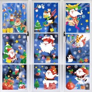 Autocollants de Noël pour fenêtres avec motifs de Père Noël, rennes et bonhommes de neige