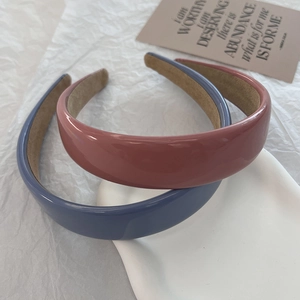 Minimalist glossy PU leather headbands in dusty pink and grey blue for women