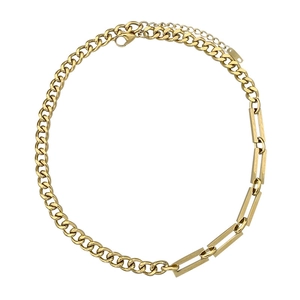 Gold-plated titanium steel Cuban chain necklace with rectangle link splicing and clasp