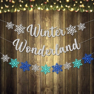 Bannière Winter Wonderland Guirlande Flocon De Neige Papier Pailleté Décoration Noël Anniversaire Baby Shower Mariage DIY Suspendu