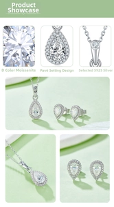 Macro detail of pear-cut D color moissanite jewelry set in S925 sterling silver