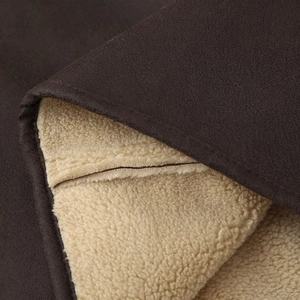 Vintage loose brown faux suede jacket with warm beige shearling lining detail