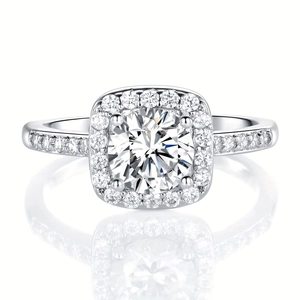 Classic Copper Cubic Zirconia Ring Luxurious Four-Claw Princess Square Halo Bridal Engagement Wedding Jewelry For Women