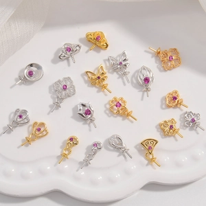 925 Sterling Silver Pendant Bail Connector Zirconia Inlaid Clover Butterfly Shape DIY Artificial Pearl Cap For Jewelry Making