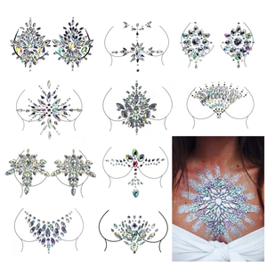 Acrylic body jewels with rhinestones for rave party chest decoration in multiple styles