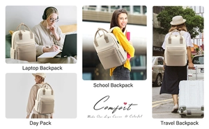 Collage showing the versatile laptop backpack used in office, school, and travel settings