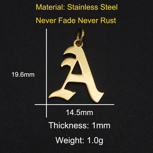 Golden stainless steel letter A pendant for jewelry making with precise dimensions