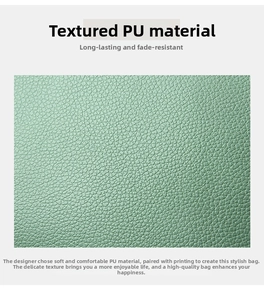 Detailed close-up of light green PU leather with a realistic lychee grain texture