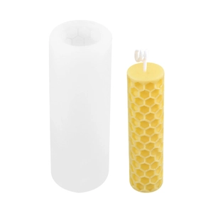 Cylindrical honeycomb silicone mold for DIY candles with a detailed beeswax texture