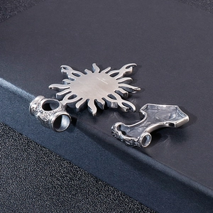 Men's stainless steel sun and Mjolnir hammer pendants with 316L hallmark engraving