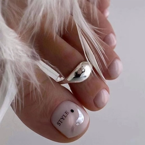 Minimalist Lavender Silver Toe Press On Nails With STYLE Letter Print Polka Dots Mirror Finish Short Fake Toenails For Women