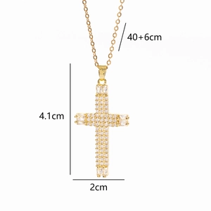 Gold plated hip hop cross necklace with cubic zirconia and 40+6cm chain size details