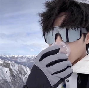 Outdoor cycling sports sunglasses with large frame and silver mirror lens for skiing