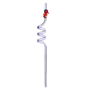 Detail of transparent spiral drinking straw with a red cartoon seahorse PVC ornament