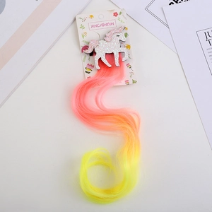 Pince à cheveux licorne pailletée avec extension de cheveux bouclés dégradés rose jaune