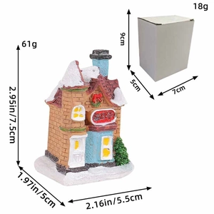 Miniature de maison de Noël lumineuse en résine avec dimensions et détails d'emballage