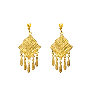 Bohemian gold plated teardrop tassel drop earrings with vintage diamond accents
