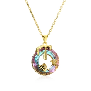 Gold bee pendant necklace with multicolored gradient crystal on a thin chain