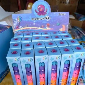 Display box of 24 cute octopus highlighters with colorful gradient bodies for girls