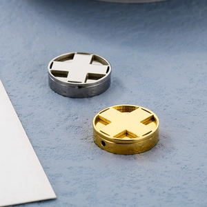 Golden and silver stainless steel 15mm round cross charms with holes for DIY jewelry