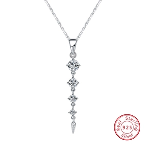 925 Sterling Silver Necklace For Women With Graduated Round Cubic Zirconia Vertical Drop Pendant Elegant Clavicle Chain
