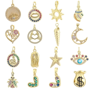 Pendant Charms For Jewelry Making Copper Gold Plated Zircon Evil Eye Heart Star Moon Snake Letter DIY Accessories Women