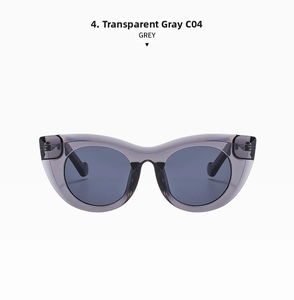 Detailansicht der transparent grauen Cateye-Sonnenbrille mit dunklen Gläsern und C04-Rahmen