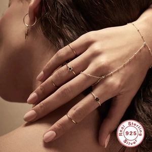 S925 sterling silver jewelry set featuring square black diamond rings and a lightning bolt earring