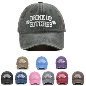 St Patrick's Day Washed Distressed Cotton Baseball Cap For Women Embroidery Letters Retro Soft Top Hat Drink Up Bitches Shamrock Hat