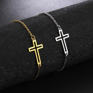 Minimalist 304 Stainless Steel Hollow Cross Pendant Link Chain Bracelet For Women Men Adjustable Fashion Jewelry Gift