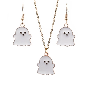 Ghost Necklace And Hook Earrings Jewelry Alloy Enamel Halloween Festival Cartoon Cute Costume Accessories Women