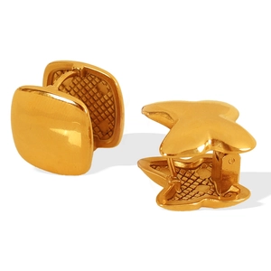 Elegant 18K gold plated titanium steel butterfly ear cuff and square hoop earring set