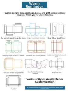 Technical template showing various packaging structures like mailer and lid-off boxes