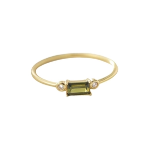 Elegant S925 silver ring with rectangular emerald green zircon and gold plating