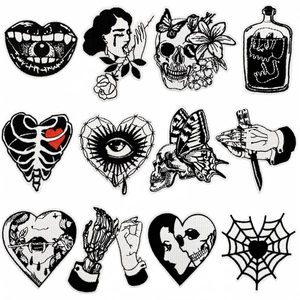Punk Gothic Horror Black White Embroidery Patches Iron On Sew On Embroidered Appliques For Clothing DIY Accessories