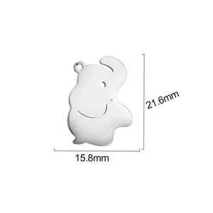 Polished silver elephant pendant charm with size dimensions 21.6mm by 15.8mm