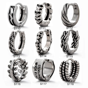 Stainless Steel Men Hoop Earring Punk Skull Letter Pattern Retro Gothic Hip Hop Rock Jewelry For Unisex