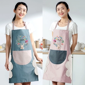 Waterproof kitchen aprons with cute rabbit patterns and hand-wiping towels for home