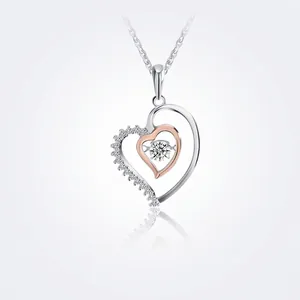 S925 Sterling Silver Floating Heart Necklace Two Tone Rose Gold Silver Plated Inlaid Zirconia Heart Pendant Elegant Women Jewelry