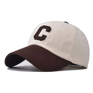 Classic washed cotton baseball cap with C embroidery in beige and dark brown color