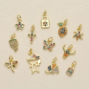 Colorful Zircon Copper Charms Tiny Pendants For DIY Earring Necklace Jewelry Making Fashion Accessories