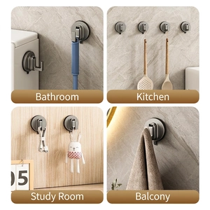 Strong vacuum suction cup hook in matte grey finish for kitchen and bathroom storage